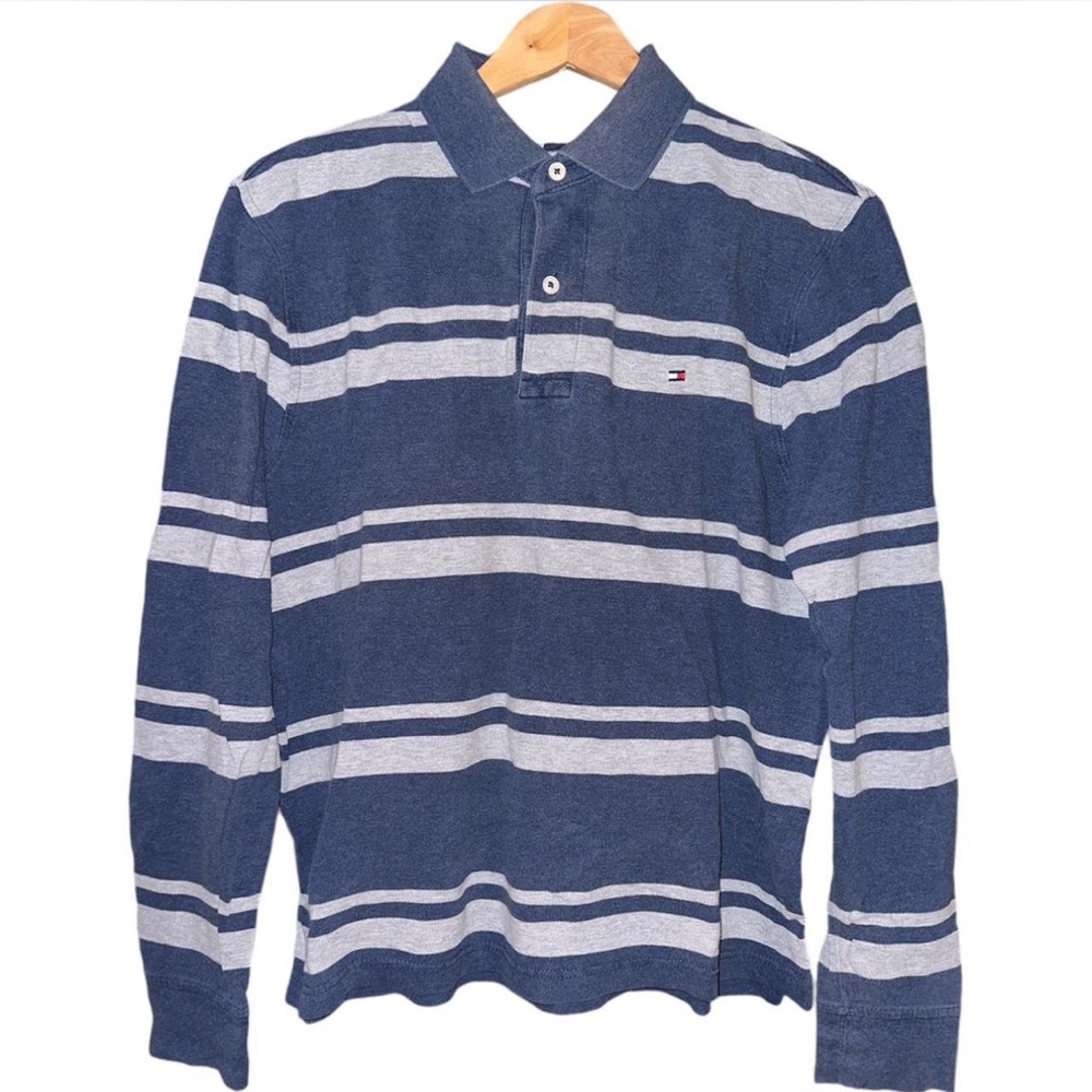 small Tommy Hilfiger navy and grey long sleeve polo